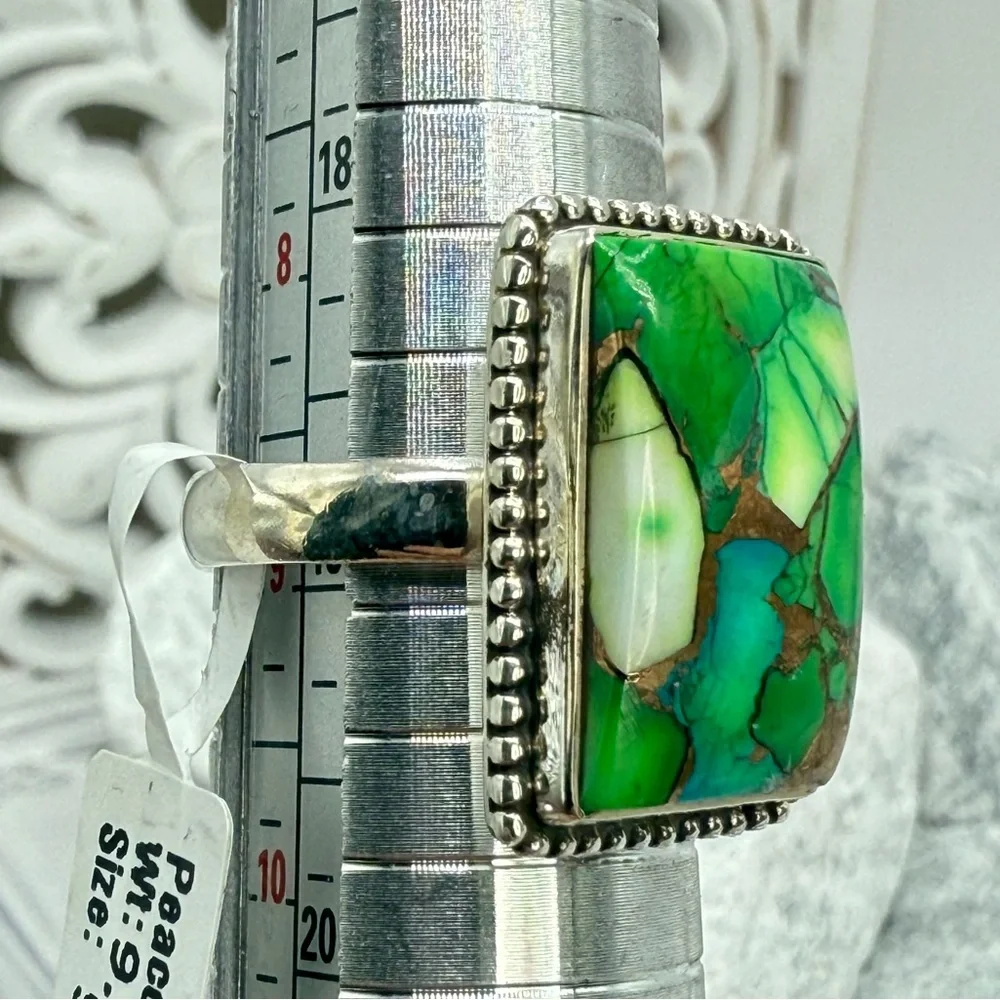 NWT Sterling Silver Peacock Dahlia Turquoise Statement Ring Size 9